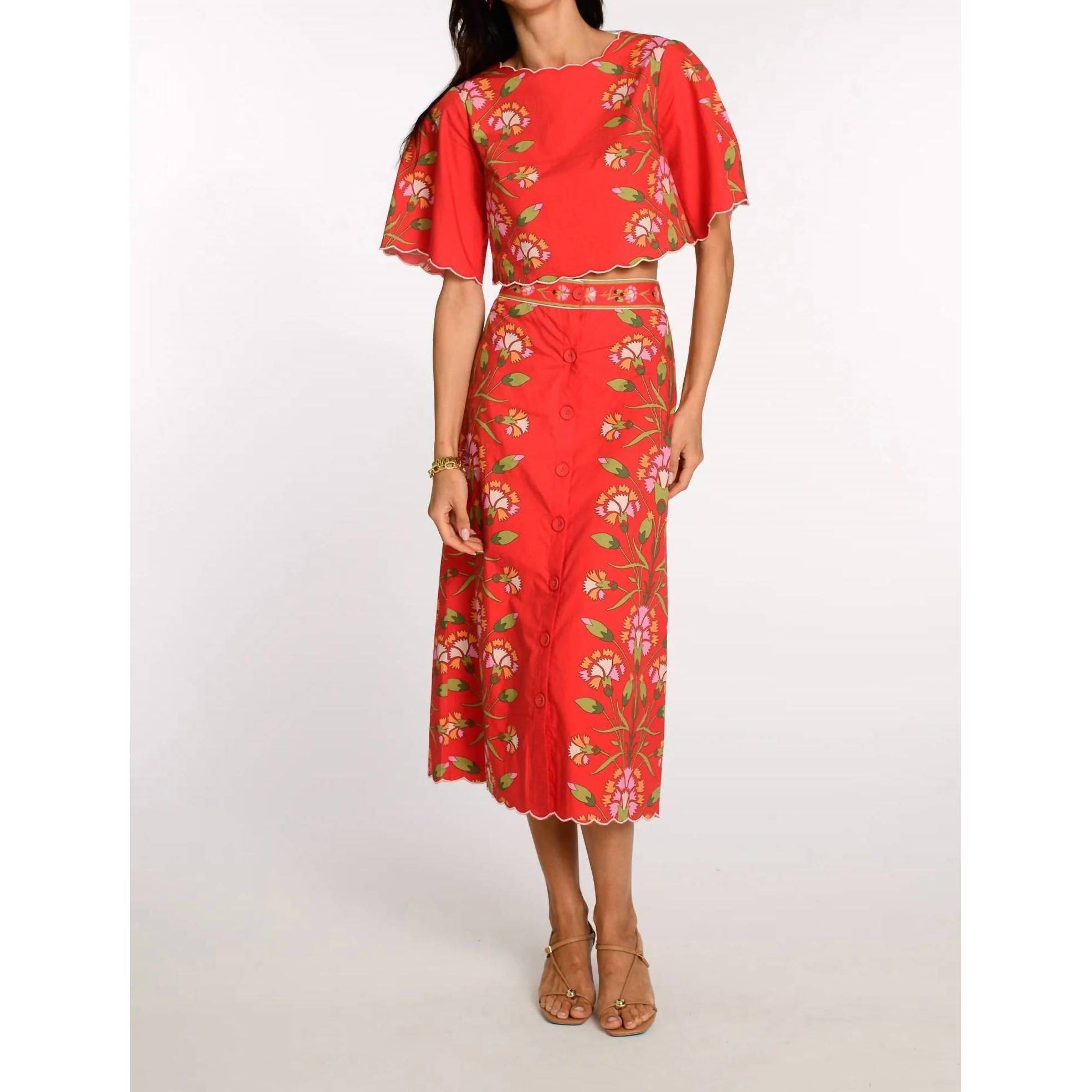 New Elizabeth James The Label Paloma Top-Indian Flower In Red